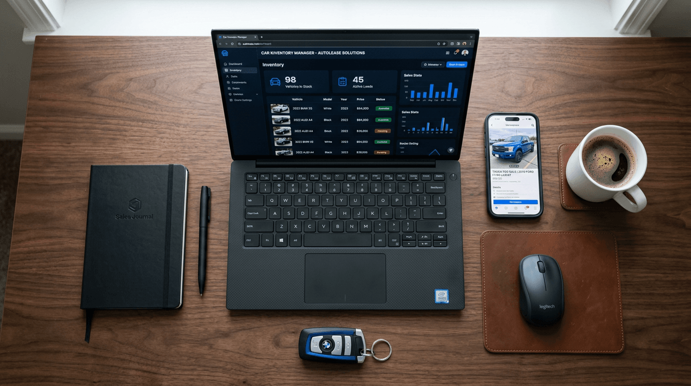 CarSocial.ai inventory import workflow on a laptop